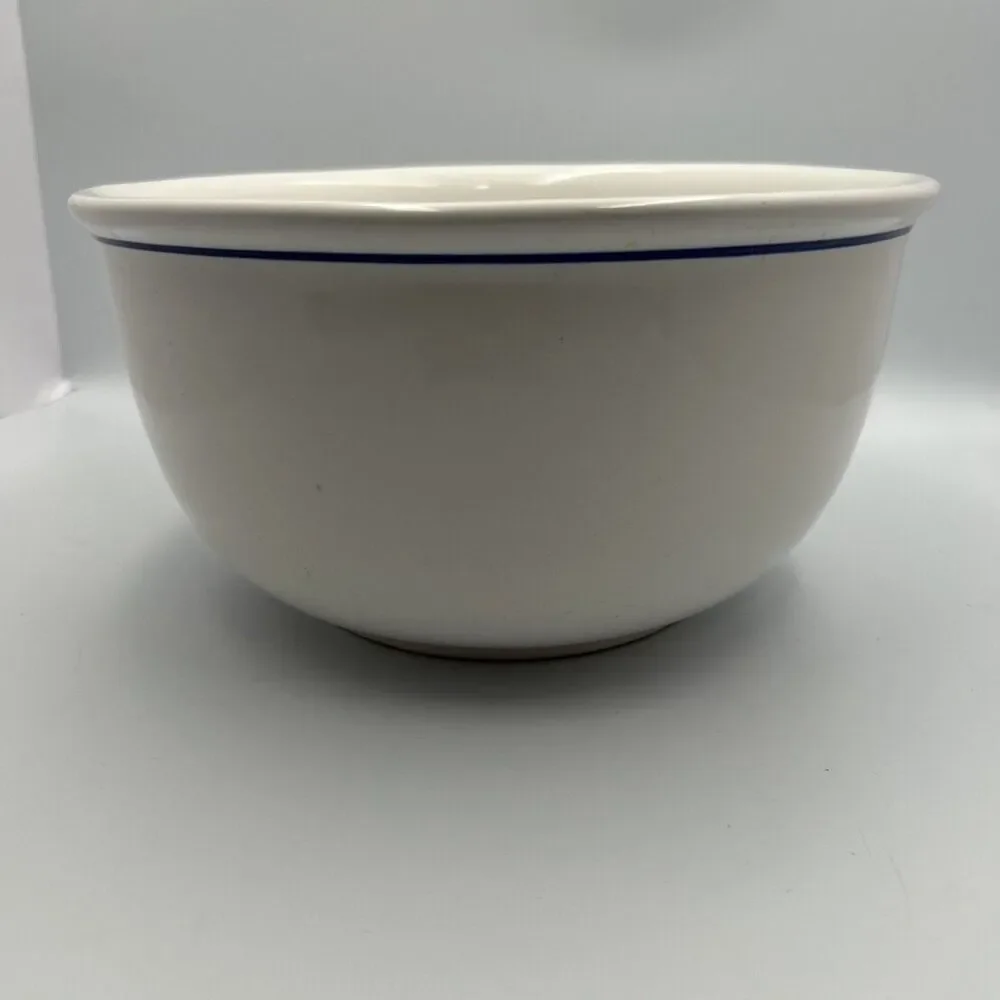 Vintage USA Pottery Family Popcorn Bowl Blue White Ceramic Large 10